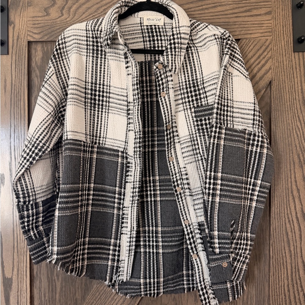 Black & White Plaid Button-Up Shacket